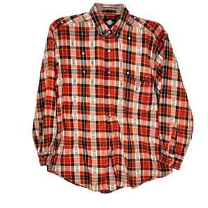 Santana Orange Brown Plaid Button Down Shirt with Studs Mens Large Vintage